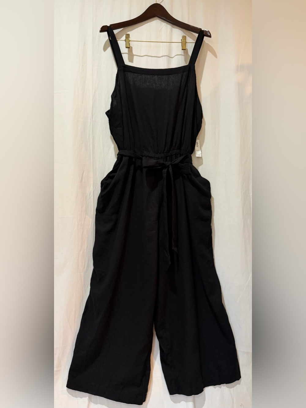 NWT Old Navy Linen Blend Overall Jumpsuit Wide-Leg Crop Length - Black - XXL